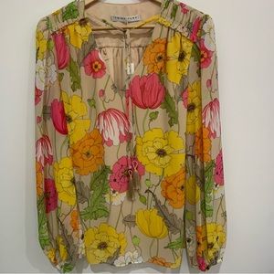 Trina Turk Garden Spray V-Neck Blouse with Fringed Tie Closure